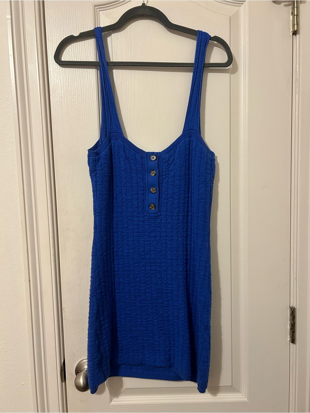 Free People Royal Blue Ribbed Mini Dress with Button Placket